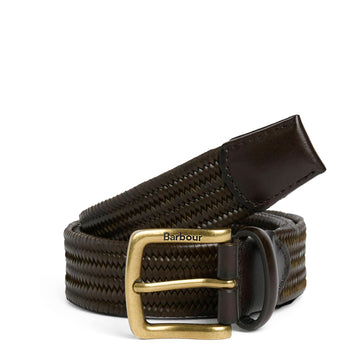 Barbour Stretch Leather Belt Dark Olive