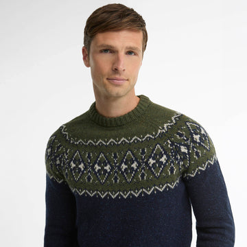 Barbour Tisbury Fairisle Crew Neck Olive