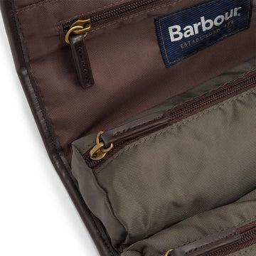 Barbour Waxed Hanging Washbag Olive/Beacon - Parasol Store