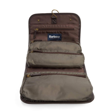 Barbour Waxed Hanging Washbag Olive/Beacon - Parasol Store