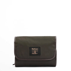 Barbour Waxed Hanging Washbag Olive/Beacon - Parasol Store