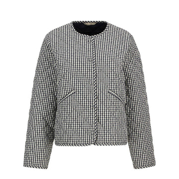 Barbour Womens Cashel Check Collarless Quilted Jacket Navy Gingham / Dark Navy