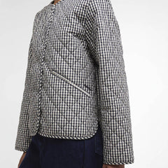 Barbour Womens Cashel Check Collarless Quilted Jacket Navy Gingham / Dark Navy