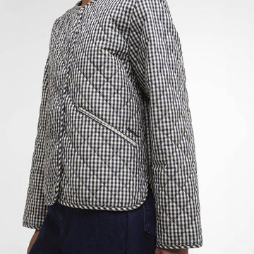 Barbour Womens Cashel Check Collarless Quilted Jacket Navy Gingham / Dark Navy