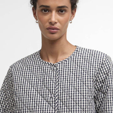 Barbour Womens Cashel Check Collarless Quilted Jacket Navy Gingham / Dark Navy