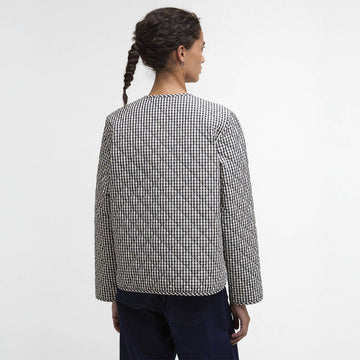 Barbour Womens Cashel Check Collarless Quilted Jacket Navy Gingham / Dark Navy