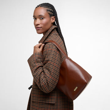 Barbour Womens Cedar Leather Bucket Bag Brown - Parasol Store