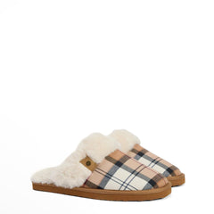 Barbour Womens Claudia Tartan Mule Slippers Hessian Tartan - Parasol Store