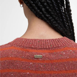 Barbour Womens Claydon Striped Crew Neck Jumper Burnt Orange Stripe - Parasol Store