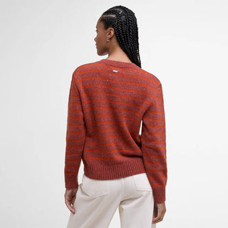 Barbour Womens Claydon Striped Crew Neck Jumper Burnt Orange Stripe - Parasol Store