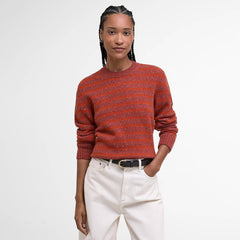 Barbour Womens Claydon Striped Crew Neck Jumper Burnt Orange Stripe - Parasol Store