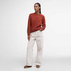 Barbour Womens Claydon Striped Crew Neck Jumper Burnt Orange Stripe - Parasol Store