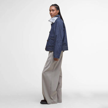 Barbour Womens Demi Showerproof Jacket Indigo/Hessian Tartan - Parasol Store