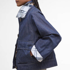 Barbour Womens Demi Showerproof Jacket Indigo/Hessian Tartan - Parasol Store