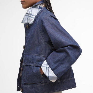 Barbour Womens Demi Showerproof Jacket Indigo/Hessian Tartan - Parasol Store