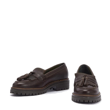 Barbour Womens Dolores Tassel Trim Loafer Dark Brown - Parasol Store