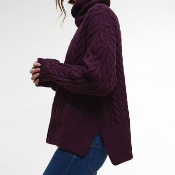 Barbour Womens Embleton Rollneck Jumper Black Cherry - Parasol Store