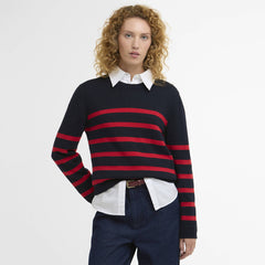 Barbour Womens Fern Striped Crew Neck Jumper Navy / Poppy Red