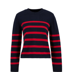 Barbour Womens Fern Striped Crew Neck Jumper Navy / Poppy Red