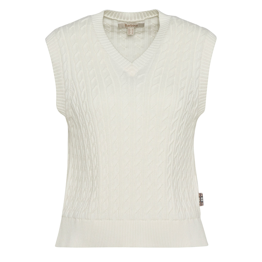 Barbour Womens Hartland Sleeveless Knitted Jumper Cloud - Parasol Store