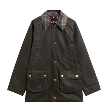 Barbour Womens Icons Tartan Collar Modern Beadnell Wax Jacket Olive / Classic