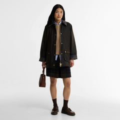 Barbour Womens Icons Tartan Collar Modern Beadnell Wax Jacket Olive / Classic