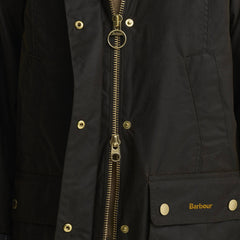 Barbour Womens Icons Tartan Collar Modern Beadnell Wax Jacket Olive / Classic