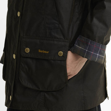 Barbour Womens Icons Tartan Collar Modern Beadnell Wax Jacket Olive / Classic