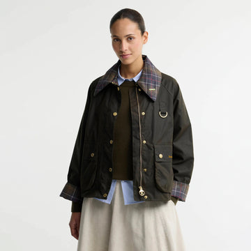 Barbour Womens Icons Tartan Collar Spey Wax Jacket Olive / Classic
