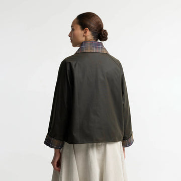 Barbour Womens Icons Tartan Collar Spey Wax Jacket Olive / Classic