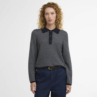Barbour Womens Inez Striped Collared Jumper Dark Navy Stripe - Parasol Store