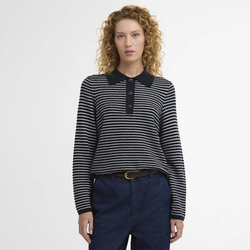 Barbour Womens Inez Striped Collared Jumper Dark Navy Stripe - Parasol Store