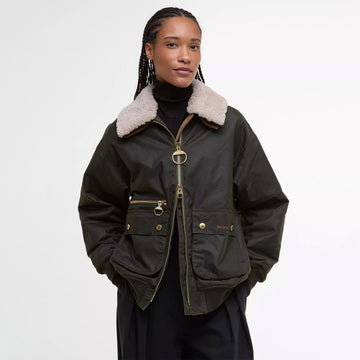 Barbour Womens Maxine Waxed Bomber Jacket Archive Olive