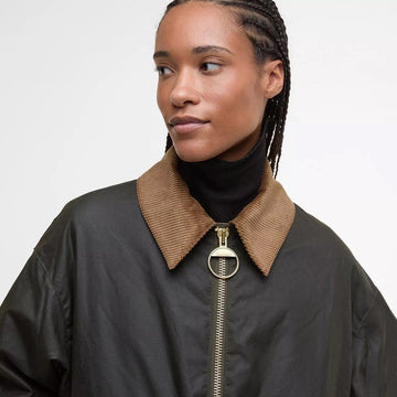Barbour Womens Maxine Waxed Bomber Jacket Archive Olive - Parasol Store