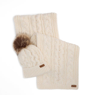 Barbour Womens Penshaw Beanie & Scarf Gift Set Cloud
