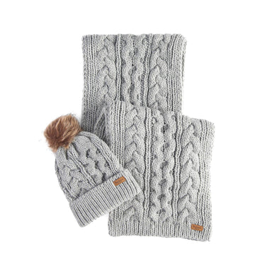 Barbour Womens Penshaw Beanie & Scarf Gift Set Grey