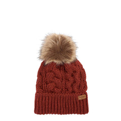 Barbour Womens Penshaw Cable-Knit Beanie Hat Burnt Henna - Parasol Store