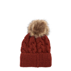 Barbour Womens Penshaw Cable-Knit Beanie Hat Burnt Henna - Parasol Store
