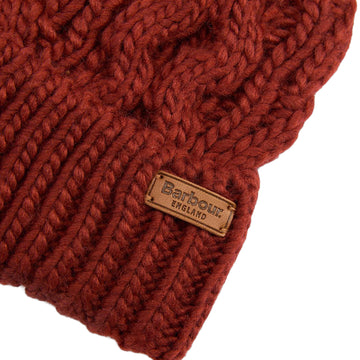 Barbour Womens Penshaw Cable-Knit Beanie Hat Burnt Henna