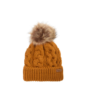 Barbour Womens Penshaw Cable-Knit Beanie Hat Mustard