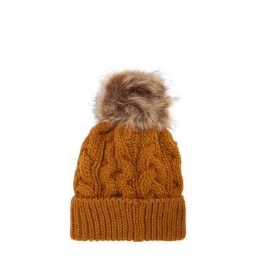 Barbour Womens Penshaw Cable-Knit Beanie Hat Mustard