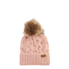 Barbour Womens Penshaw Cable-Knit Beanie Hat Pink Blush - Parasol Store