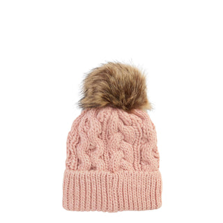 Barbour Womens Penshaw Cable-Knit Beanie Hat Pink Blush