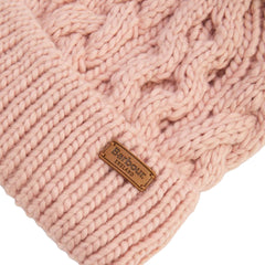 Barbour Womens Penshaw Cable-Knit Beanie Hat Pink Blush - Parasol Store