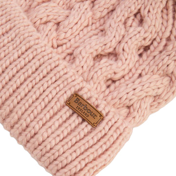 Barbour Womens Penshaw Cable-Knit Beanie Hat Pink Blush