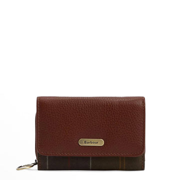 Barbour Womens Rosa Leather French Purse Brown/Classic Tartan - Parasol Store