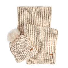 Barbour Womens Saltburn Beanie & Scarf Gift Set Pearl - Parasol Store