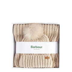 Barbour Womens Saltburn Beanie & Scarf Gift Set Pearl - Parasol Store