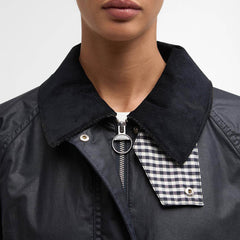 Barbour Womens Wren Waxed Jacket Royal Navy / Navy Gingham Check
