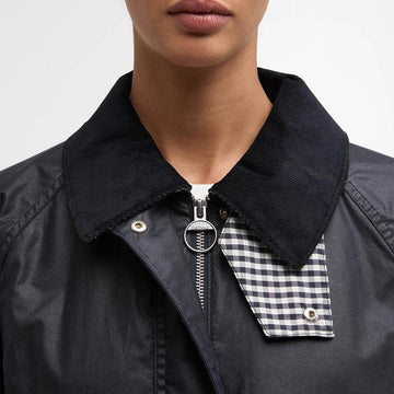 Barbour Womens Wren Waxed Jacket Royal Navy / Navy Gingham Check